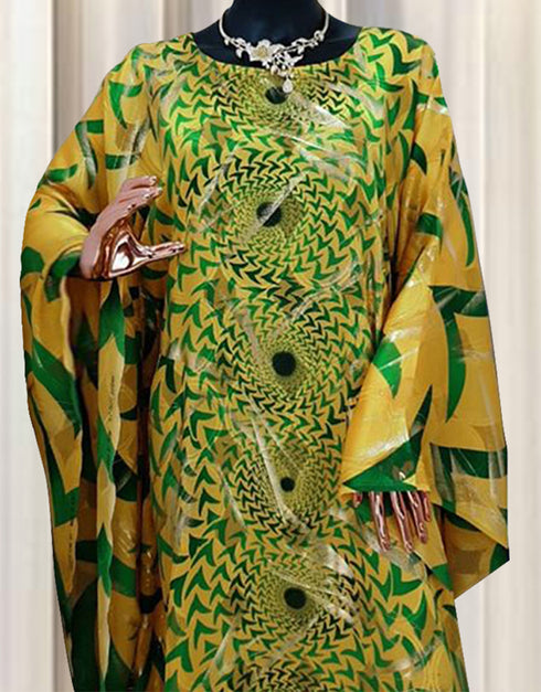 Muslim Abaya Dress in African Design with Loose Darts Pattern Printing